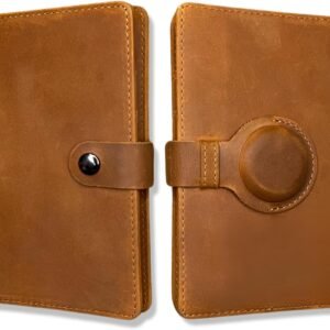 Genuine Leather AirTag and Moto Tag Passport Holder and Wallet for Men and Women RFID Blocking for Secure Traveling and Documentation Organizer (Brown)