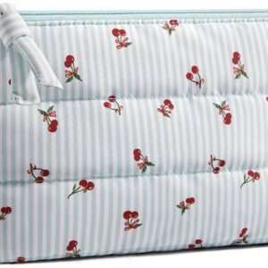 BAGSMART Small Makeup Bag, Puffy Portable Cosmetic Pouch with Charm Zipper, Water-Resistant Travel Organizer for Women (Cherry, Small)