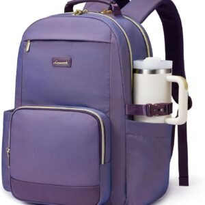 LOVEVOOK Laptop Backpack for Women with Pouch Pocket for Large Capacity Cup,15.6 Inch Laptop Computer Bag Travel Backpack Purse,Waterproof Work Business Backpack College Teacher Bags,Violet