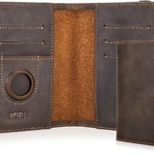 CONTACTS Full Grain Leather Airtag Passport Holder for 2 RFID Blocking Travel Passport Wallet Slim Passport Cover Case for 2 Passports with 5 Card Slots