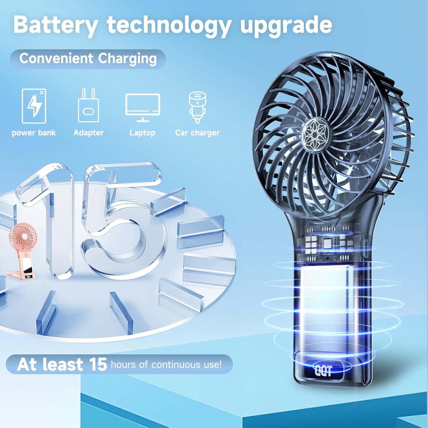 QQT Mini Handheld Fan,4 Speed Adjustable Portable Battery Operated Fans,USB Rechargeable Desk Fan with Mirror,Max 20 Hrs Hand Fan For Travel Office Outdoor Women Men (Pink) - Image 4