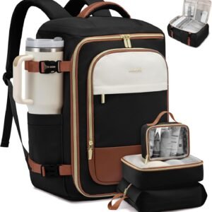 LOVEVOOK 40L Travel Backpack Carry on Flight Approved,Personal Item Bag with 3 Packing Cubes, Travel Backpack Bag for Women Fits 17" Laptop, Water-resistant Carry On Backpack for Airplanes