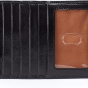 HOBO Euro Slide Leather Passport Wallet for Travel with Card Slots, ID Window, Zipper Pocket & Cash Organizer - Premium Polished Leather Passport Holder - Black