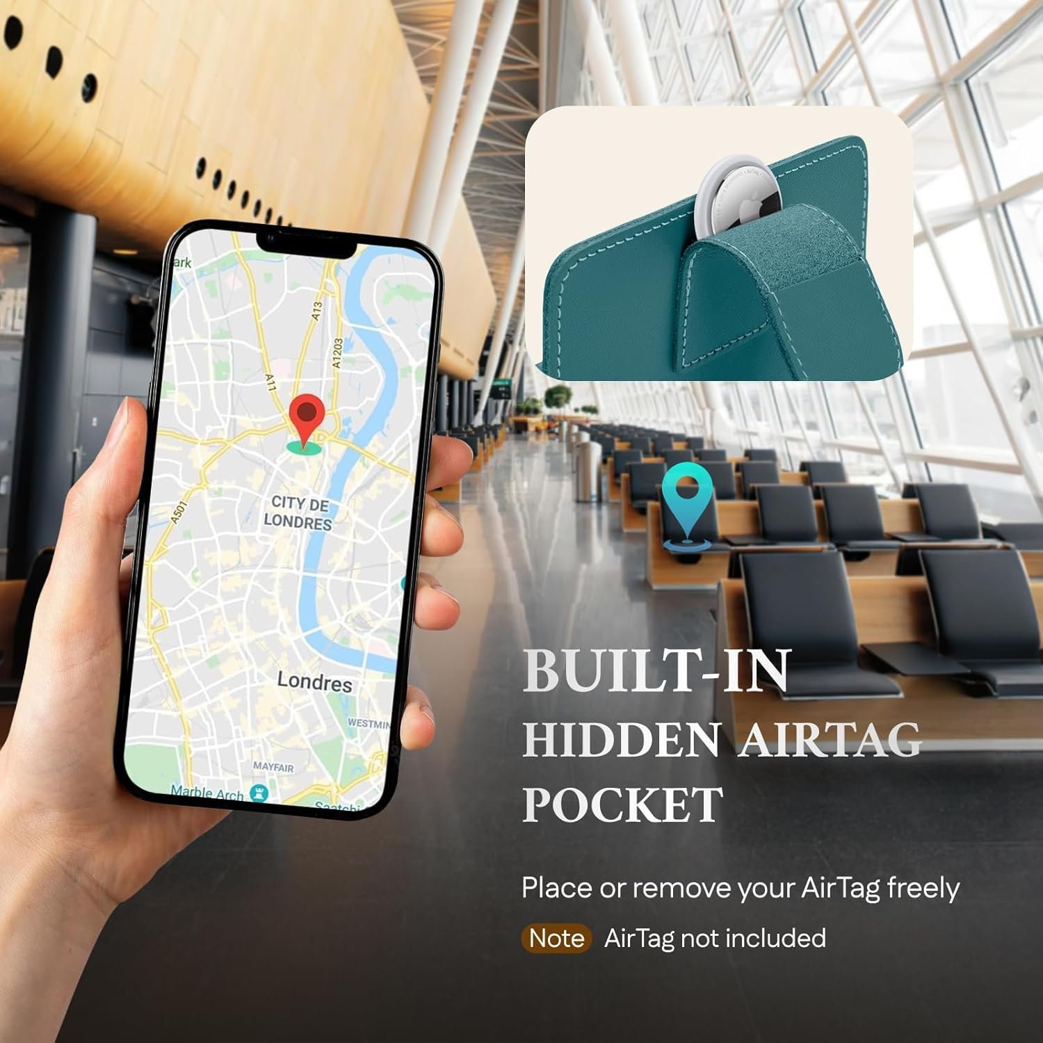 ALLIVE Rfid Passport Holder for Travel Women & Men, Passport Cover Wallet with AirTag Hidden, Genuine Leather Passport Holder Essential for Business Travel, Airport Security (Lake Blue) - Image 4