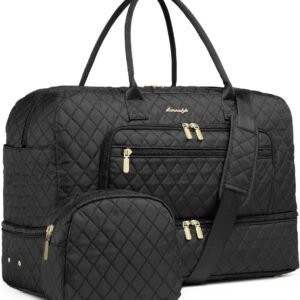 LUOCIP Large Women Travel Duffle Bag, Carry on Bag with Wet Toiletry Pocket for Overnight, Weekend, Yoga, Gym, Business Trips, Sport and Hospital, Black