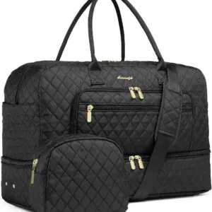 LUOCIP Large Women Travel Duffle Bag, Carry on Bag with Wet Toiletry Pocket for Overnight, Weekend, Yoga, Gym, Business Trips, Sport and Hospital, Black