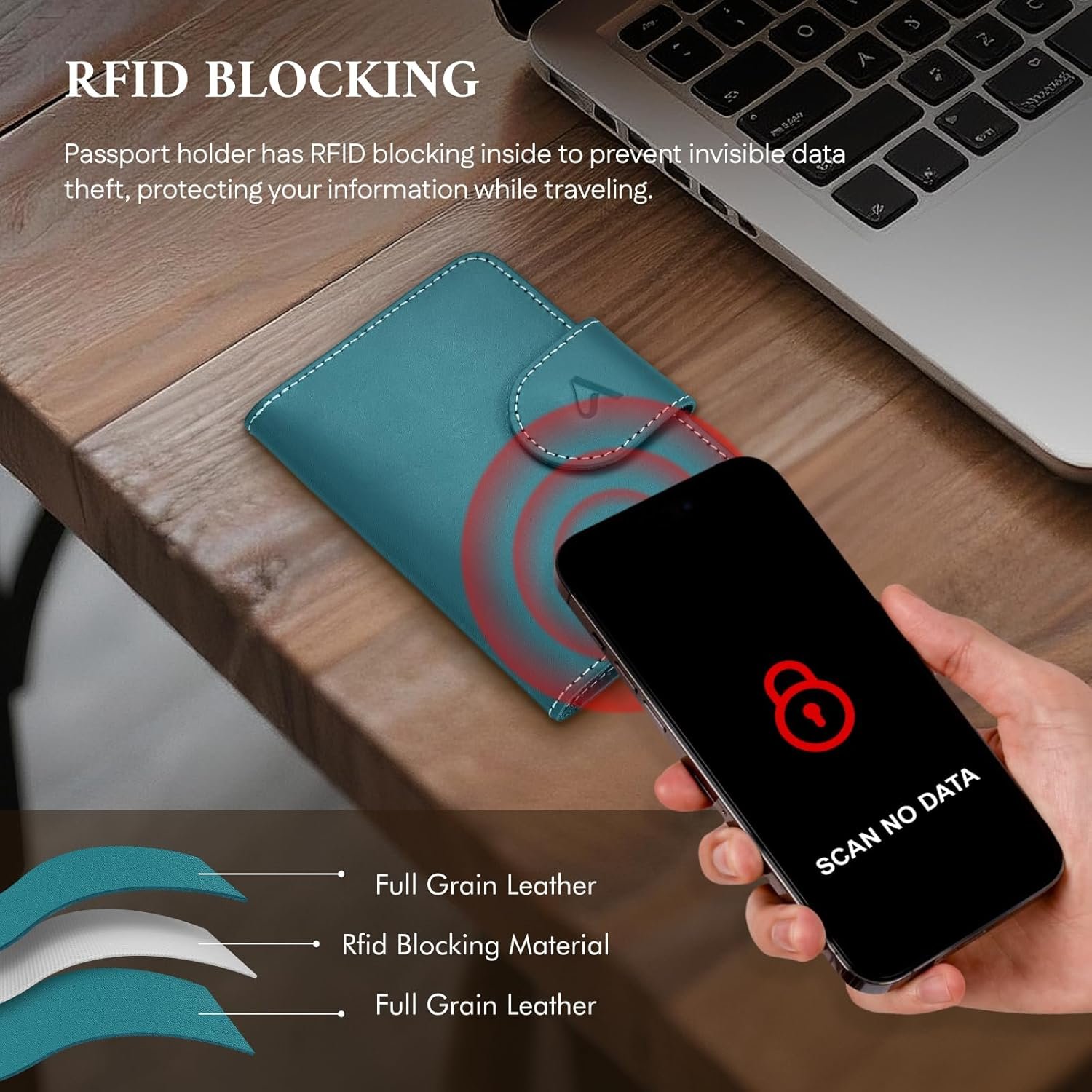 ALLIVE Rfid Passport Holder for Travel Women & Men, Passport Cover Wallet with AirTag Hidden, Genuine Leather Passport Holder Essential for Business Travel, Airport Security (Lake Blue) - Image 3