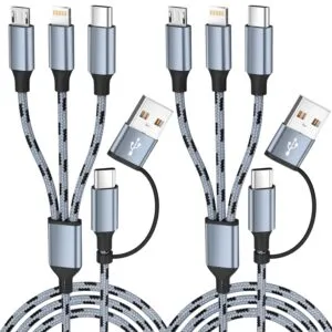 Travel Essentials Multi Charging Cable(2Pack, 5FT), 5 in 1 Charging Cables for Multiple Devices, Nylon Braided Universal Phone Charger Cord USB A/C to Type C/Micro USB/IP for iPhone16/15/14/Phone&Pad