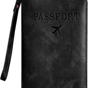 Passport Holder for Travel, Passport Holder Cover Wallet for Women Men With Rfid Blocking, PU Passport Book Card Holder Case - Travel Essentials Accessories Black