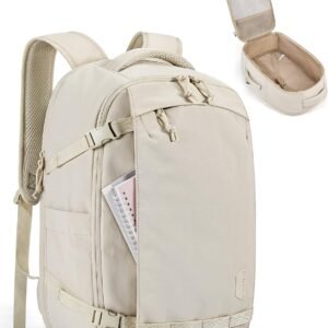 BAGSMART Travel Backpack Women, 15.6 Inch Carry On Backpack Flight Approved, TSA Approved Personal Item Travel Bag, Water Resistant Weekender Bag Luggage Daypack, Beige