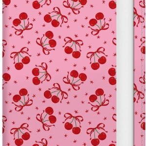 ATJFKIXL Passport Holder for Travel Essentials, RFID Premium Leather Passport Wallet Cover Case for Travel Must Haves Accessories, Passport Book Holders for Women Men Cute Pink Bowtie Cherry