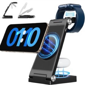 2026 Traveling Wireless Mag-Safe Fast Charging Station,Magnetic 3 in 1 Charger with Light for iPhone 17 16 15 14 13 12 Pro Max Plus,Apple Watch Series & Air pods 4 3 2 Pro-Gifts for Wife & Husband