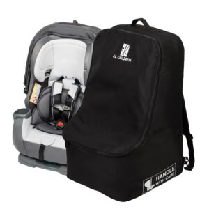 J.L. Childress Padded Backpack Car Seat Bag - Travel Bag for Airplane, Fits Most Baby & Infant Car Seats, Boosters, & Carriers, Accessories for Gate or Baggage Check, AirTag Compatible - Deluxe, Black