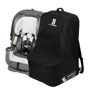J.L. Childress Padded Backpack Car Seat Bag - Travel Bag for Airplane, Fits Most Baby & Infant Car Seats, Boosters, & Carriers, Accessories for Gate or Baggage Check, AirTag Compatible - Deluxe, Black