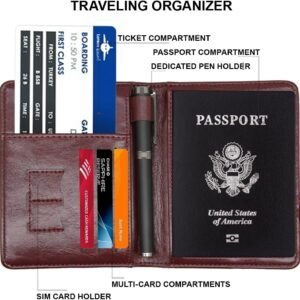 POXIADIV RFID Passport Wallet, RFID Passport Holder for Wallet, Essential Travel Anti-Theft Wallet Storage Case, Anti-Theft Protective Case，Burgundy