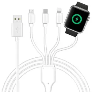 4 in 1 Watch & Phone Charger Cable, Multi Charging Cord, Fast Magnetic Cable USB Type C for Apple Watch, iPhone, Pods, Android & More / 3.3ft