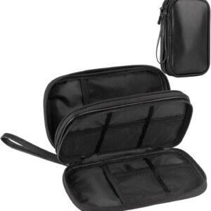 Leather Travel Electronic Organizer - Double Layer, Waterproof Case for Cables, Chargers, Phones & More - Portable, Shockproof Pouch for All Your Electronics Accessories (Black, M)