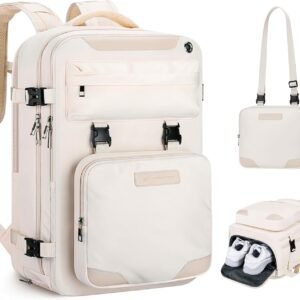 Maelstrom Travel Backpack for Women Men,25L Laptop Backpack Fits 15.6-Inch Laptop,Waterproof Carry On Backpack for Airplanes with Detachable Crossbody Bag & Shoe Compartment (Beige, Medium)