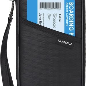 ruboka Fireproof RFID Blocking Passport Holder Wallet, Family Multiple Passport Holder Cover Bag Waterproof, Travel Document Organizer Credit Card Clutch Bag for Men Women