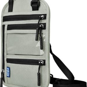 vastsky RFID Blocking Travel Neck Wallet–Hidden Passport Holder & Anti-Theft Money Pouch for Men & Women, Lightweight Concealed Travel Organizer with Adjustable Strap Secure Document (Grey Green)