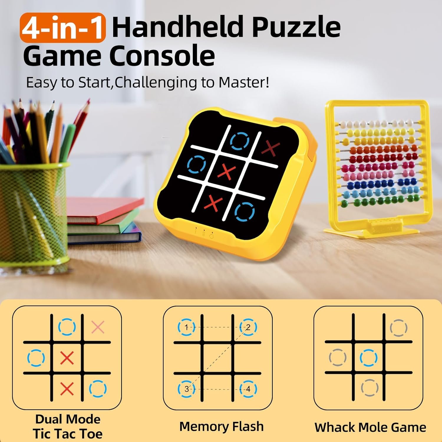 Tic Tac Toe Games for Kids: 4-in-1 Portable Sensory Puzzle Game - 6 7 8 9 10 11 12 Years Old Kids Electronic Toy for Travel Home School - Christmas Birthday Gift for Boys Girls - Image 3