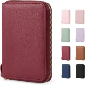 CoBak Passport Holder Cover with Safe Zipper Closure, Premium Passport Wallet for Travel, RFID Blocking Card Case, Waterproof Travel Accessories for Women, Pebbled Wine