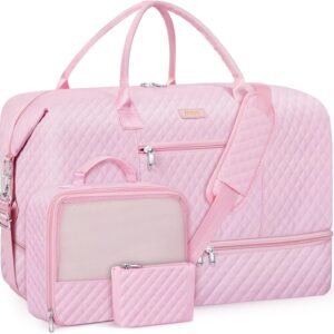 Weekender Bag for Women, Travel Duffel Bag Carry On Overnight Bag with Shoe Compartment Large Nylon Travel Weekend Tote Bag