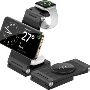 Magnetic Wireless Charger Stand, 3 in 1 Foldable Wireless Charging Station with 20W Adapter, Travel Charger for Multiple Devices for iPhone 17 16 15 14 13 12 Pro/Max/Plus/Mini, iWatch, AirPods