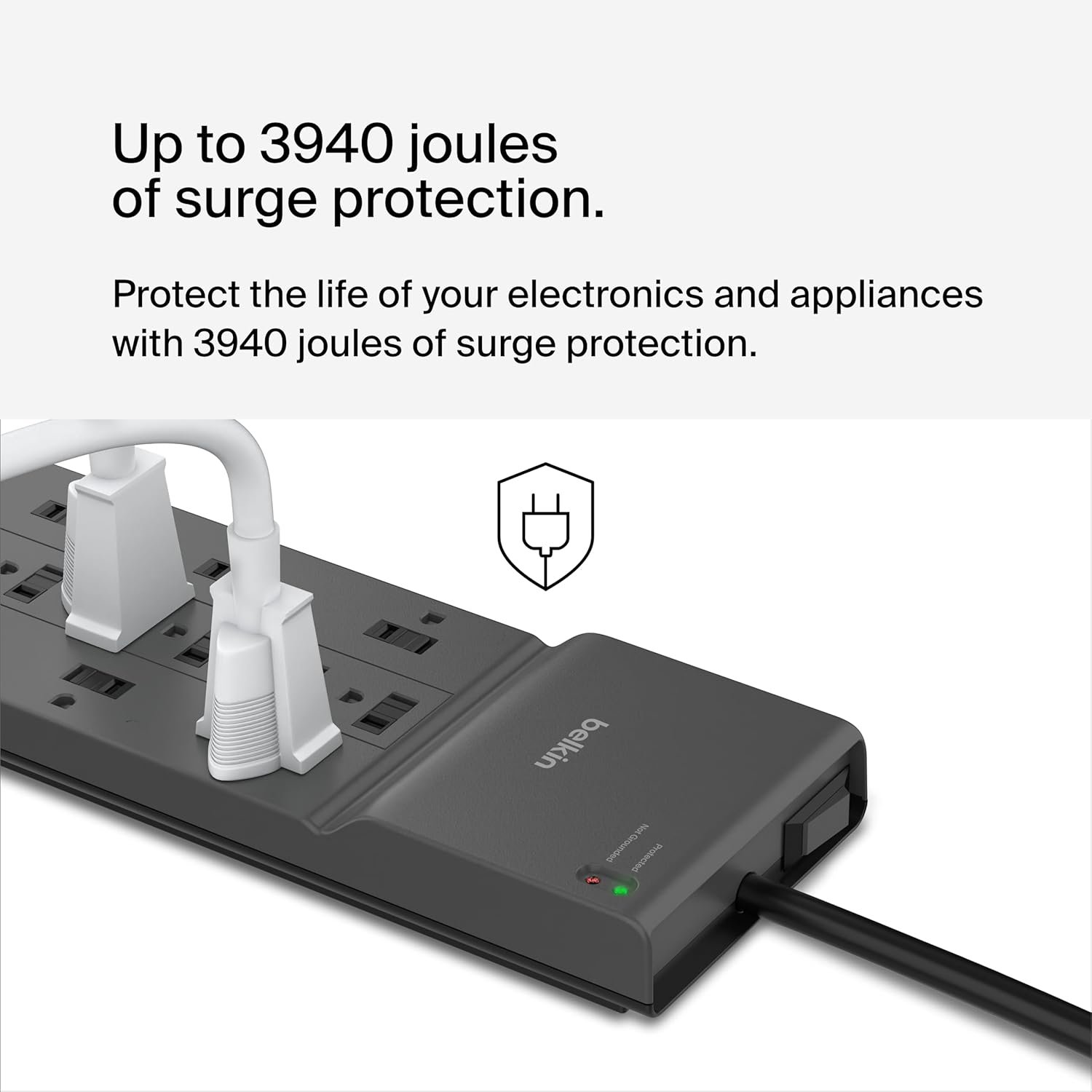Belkin 12-Outlet Surge Protector Power Strip w/ 12 AC Outlets & 8ft Flat Plug, UL-listed Heavy-Duty Extension Cord for Home, Office, Travel, Computer, Laptop, Charger - 3,940 Joules of Protection - Image 3