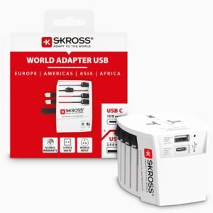 SKROSS Universal Travel Plug with USB and USB C, 1.302962, White