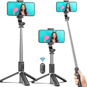 Selfie Stick Tripod, All in One Extendable & Portable iPhone Tripod Selfie Stick with Wireless Remote Compatible with iPhone 16 15 14 13 12 11 pro Xs Max 8 7, Galaxy Note10/S20/S10/OnePlus 9/9 PRO etc
