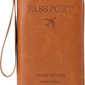 Multi-Function RFID Travel Passport Wallet with Phone Pocket - Ultimate Passport Holder for Women & Men | Holds Phones, Passports, Cash, Cards & Boarding Passes (Brown)