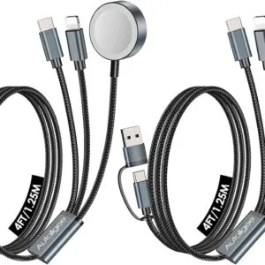 2Pack Travel Essentials for Apple Watch Charger,3 in 2 USB C Cable for Multi Charging Cable Cord,Vacation Camping RV Essentials Portable Designed for iWatch &iPhone 17-11 -4FT 