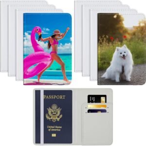 Yeaqee 8 Pcs Sublimation Passport Holder Covers PU Leather Heat Transfer Card Travel Wallet DIY Blank Holder Cover for Passport Business Credit Cards(White)