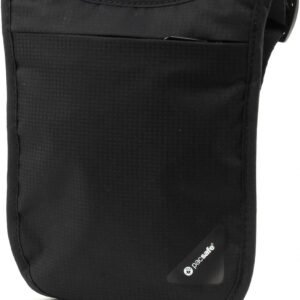Pacsafe Coversafe V75 Anti-Theft RFID Blocking Passport Holder & Neck Pouch/Wallet - Fits up to Four Passports (or iPhone X) plus Credit Cards, for Women & Men (Black)