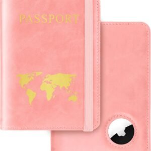 Passport Holder for Travel Women Men - Passport Cover Wallet with Airtag Slot - RFID Blocking PU Leather Passport Holder Case with Card Holder, Pen Slot - Pink