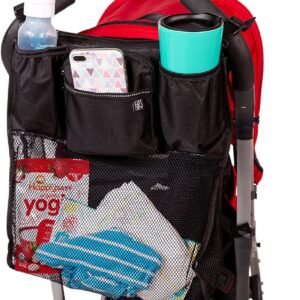 J.L. Childress Cups 'N Cargo Universal Stroller Caddy Organizer - Essential Travel Accessories for Baby Stroller, Includes Cup Holders & Mesh Storage Bag, Fits UPPAbaby, Doona, Nuna, & More - Black