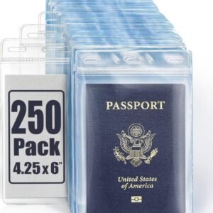 Mifflin-USA Passport & Card Holders (Clear, 4x6 Inches, 250 Pack), Extra Large ID Name Badge Holder, Zipperless Vertical Plastic Card Holders