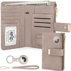 HUANLANG Passport Holder with Airtag for Women/Men, Airtag Passport Wallet for Travel Leather Passport Holder RFID Blocking,Travel Passport Walelt with Credit Card Holder