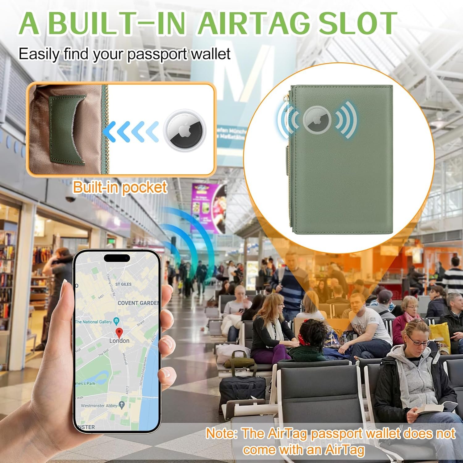 TEUEN Passport Holder for Travel Women, RFID Blocking Passport Wallet with Airtag Slot, PU Leather Passport Cover Travel Wallet with Zippered Coins Pocket for Travel Essentials - Image 4