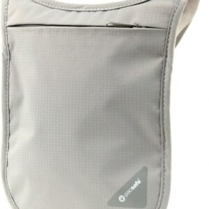 Pacsafe Coversafe V75 Anti-Theft RFID Blocking Passport Holder & Neck Pouch/Wallet - Fits up to Four Passports (or iPhone X) plus Credit Cards, for Women & Men (Neutral Grey)