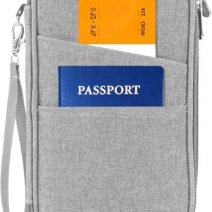 Passport Holder Family, Women Rfid BlockingWallet, Travel Essentials Premium Wallets, Waterproof Passport Holders Bag for Men Traveling, Travel Document Organizer Credit Cards Case (Gray)