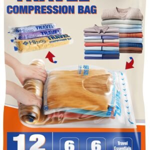 12 Compression Bags for Travel Essentials, Vacuum Packing Space Saver Bags for Cruise Accessories (12-Travel)