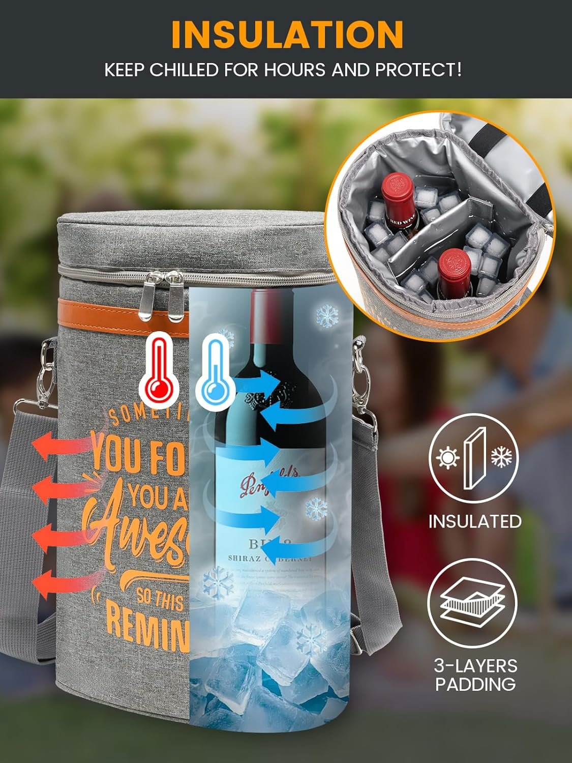 Wine Lovers Gift Set Insulated Cooler Bag Holds 2 Bottles & Includes 2 Tumblers Perfect Portable Carrier for Outdoor Adventures Ideal Birthday Christmas Valentine's Day Anniversary Gift for Women Men - Image 4