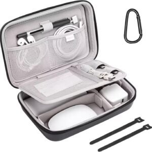 MOSISO Electronic Organizer Travel Case Compatible with MacBook Power Adapter, Compatible with Magic Mouse & Pencil, SD Card, USB Flash Disk with 4 Modular Insert & 2 Cable Tie & Snap Hook, Black