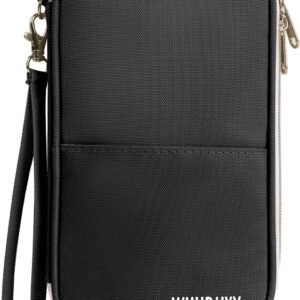 WUHBJJXY Multifunctional, Practical, RFID Family Passport holder, Travel wallet (Black), Travel document manager, Passport Bag, Three-layer Design, Multiple Pockets，Big Storage