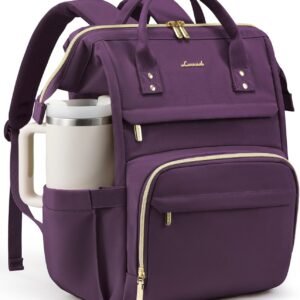 LOVEVOOK Laptop Backpack for Women with Giant Tumbler Holder Pocket,15.6 inch Waterproof Travel Backpack Purse Computer Laptop Bag,Professional Work College Nurse Teacher Backpack Daypack,Rose Purple