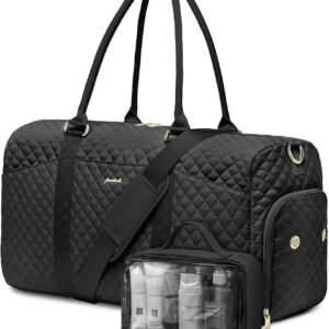 Women Weekender Travel Duffle Bag: Travel Duffel Overnight Bags with Shoe Compartment Large Carry on Tote with Toiletry Bag Weekend Traveling Yoga Gym Hospital Bag for Women with Wet Pocket Black