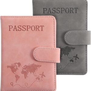 HJZHII 2 Pack Passport Holder for Travel, Waterproof Passport Wallet Cover Case RFID Blocking Passport Holders with Pen Holder Magnetic Buckle, Travel Accessories Passport Book Holders for Women Men