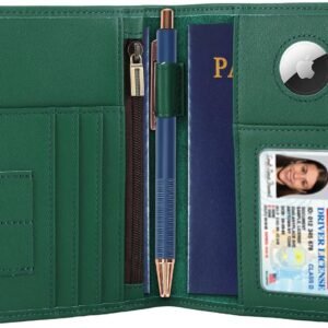 STAR VISTA Phoenix Leather Passport Holder, Calfskin Leather Travel Wallet - RFID Blocking, ID Window, Zipper Pocket, Pen & Notebook Included, AirTag Holder, Mint